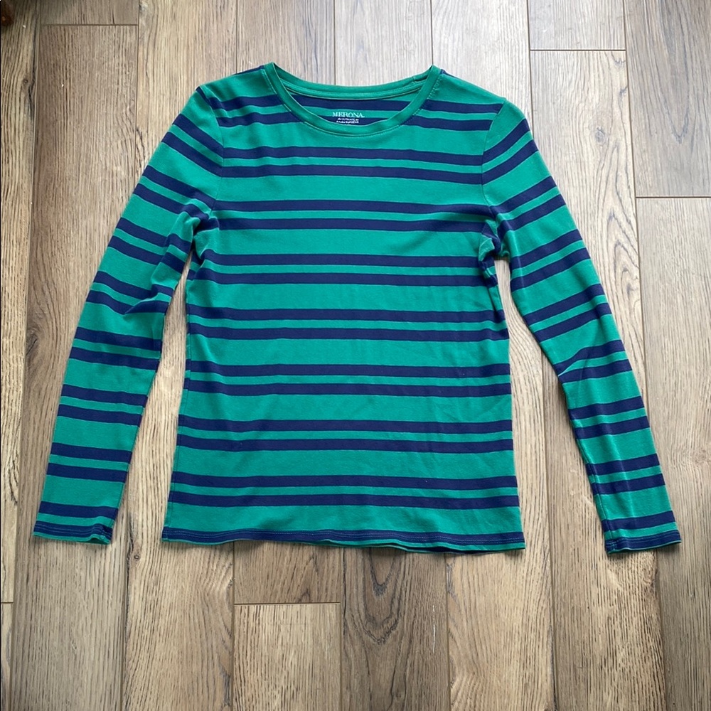 Merona | Striped Green and Blue Top